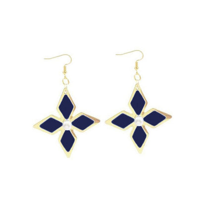 Genshin Impact Keqing Enamel Blue Geometric Flower Earrings-Jewearrings