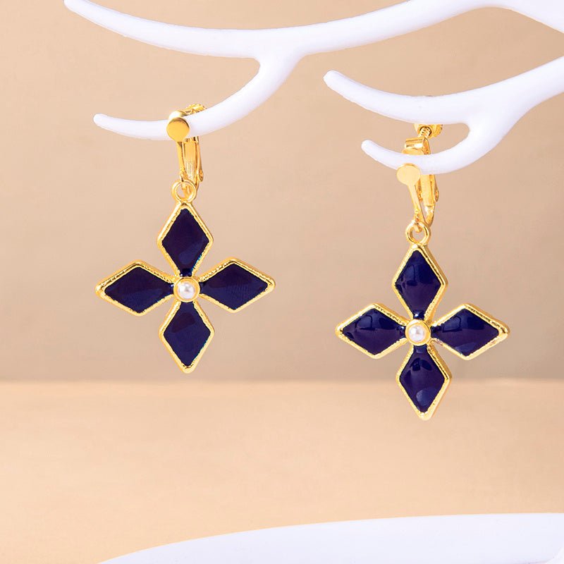 Genshin Impact Keqing Enamel Blue Geometric Flower Earrings-Jewearrings