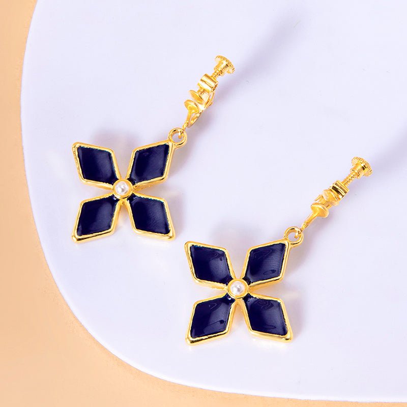 Genshin Impact Keqing Enamel Blue Geometric Flower Earrings-Jewearrings