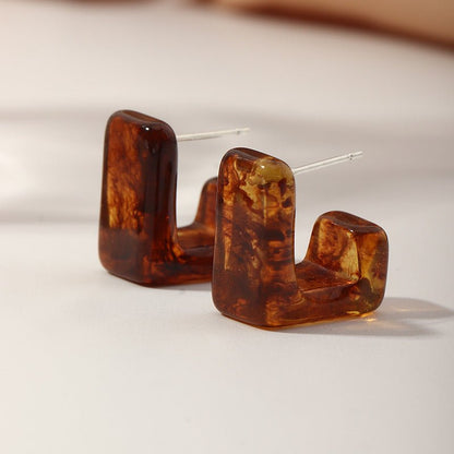 Geometric Acrylic Flower Earrings Female Amber Brown-Jewearrings