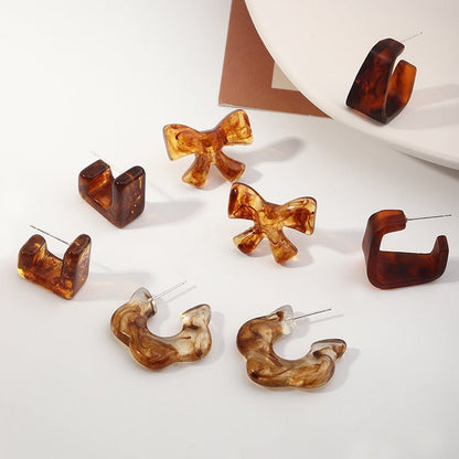 Geometric Acrylic Flower Earrings Female Amber Brown-Jewearrings