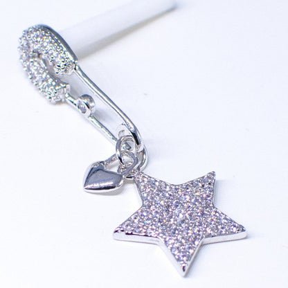 Geometric brooch full diamond five-pointed star earrings-Jewearrings