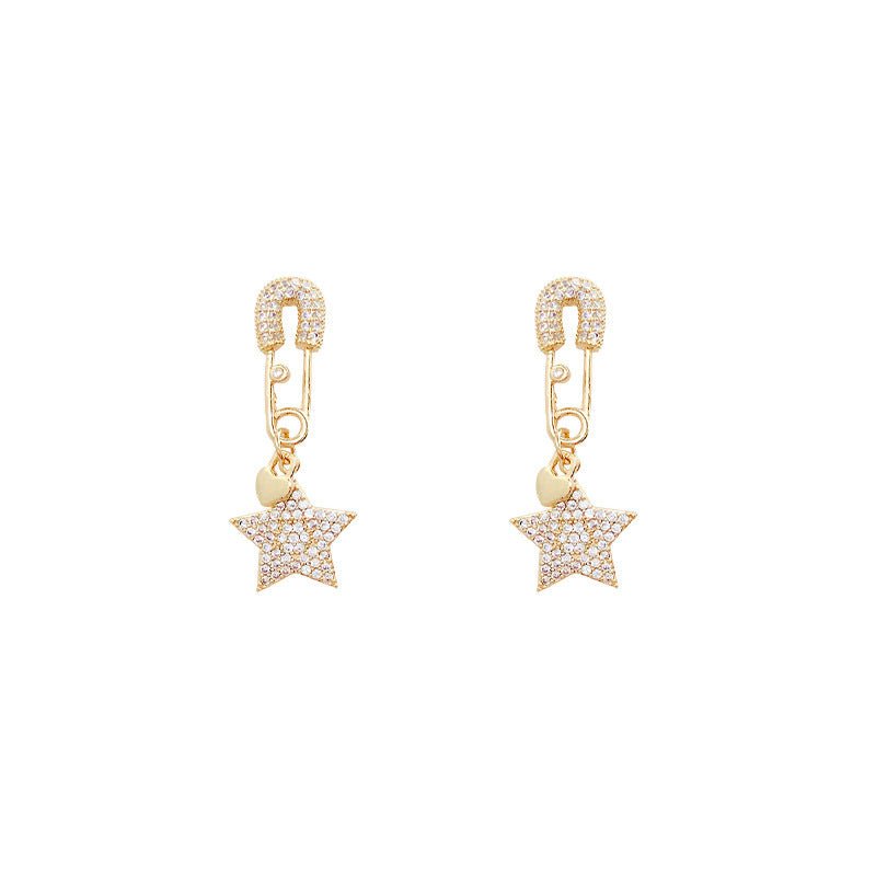 Geometric brooch full diamond five-pointed star earrings-Jewearrings