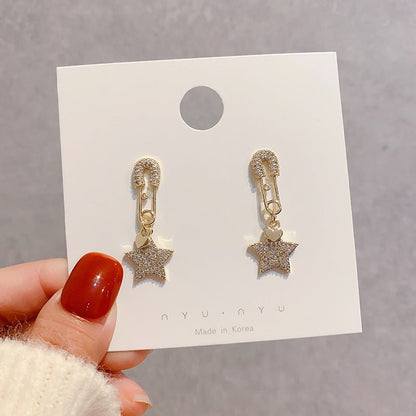 Geometric brooch full diamond five-pointed star earrings-Jewearrings