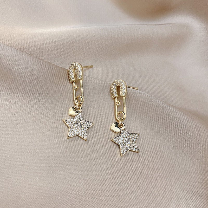 Geometric brooch full diamond five-pointed star earrings-Jewearrings