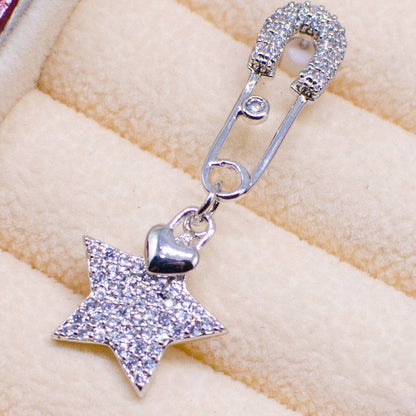 Geometric brooch full diamond five-pointed star earrings-Jewearrings