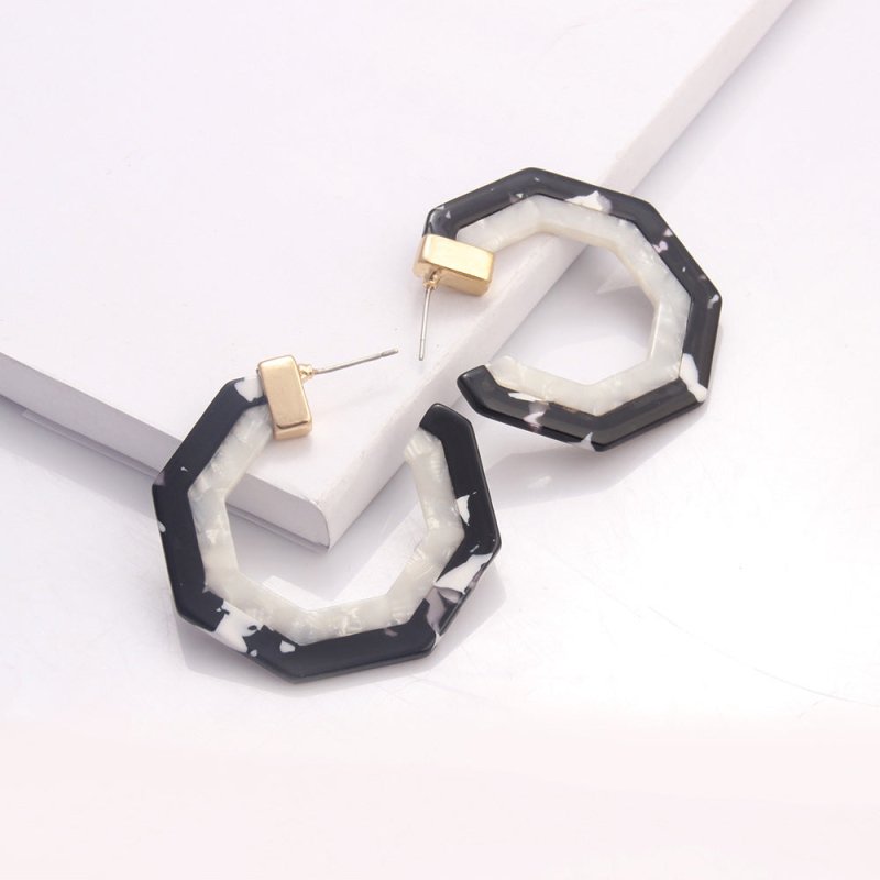 Geometric Color Matching Acrylic Stud Earrings Fashion Resin Two-color-Jewearrings