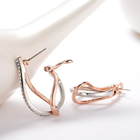 Geometric Earrings Rose Gold Golden Rhinestone Twisted Cross Earrings Women's Earrings-Jewearrings