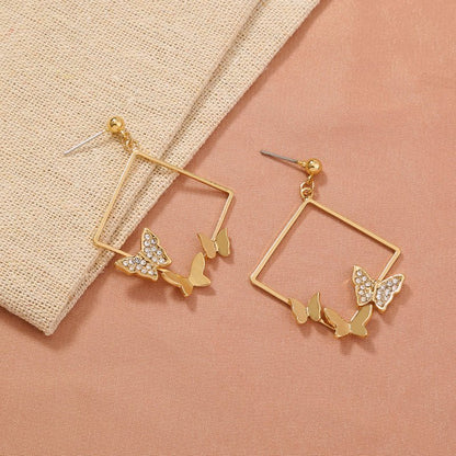 Geometric fashion diamond studded butterfly earrings-Jewearrings