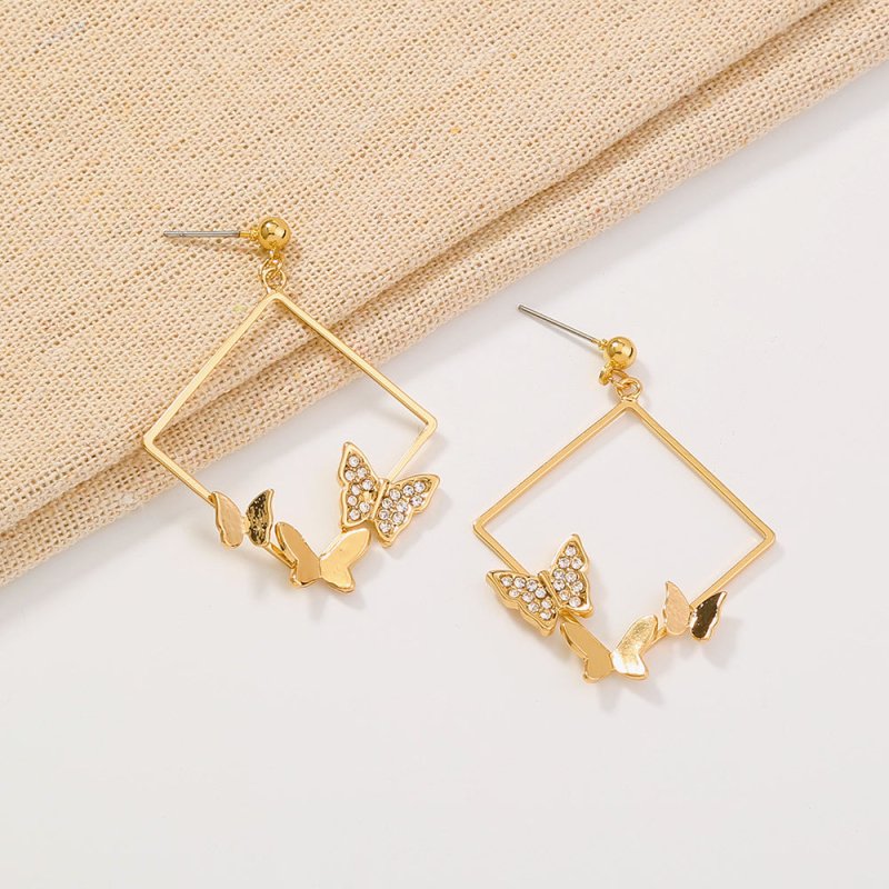 Geometric fashion diamond studded butterfly earrings-Jewearrings