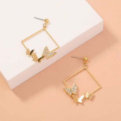 Geometric fashion diamond studded butterfly earrings-Jewearrings