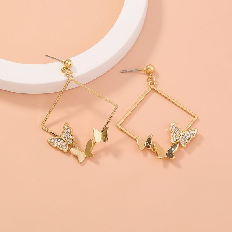 Geometric fashion diamond studded butterfly earrings-Jewearrings