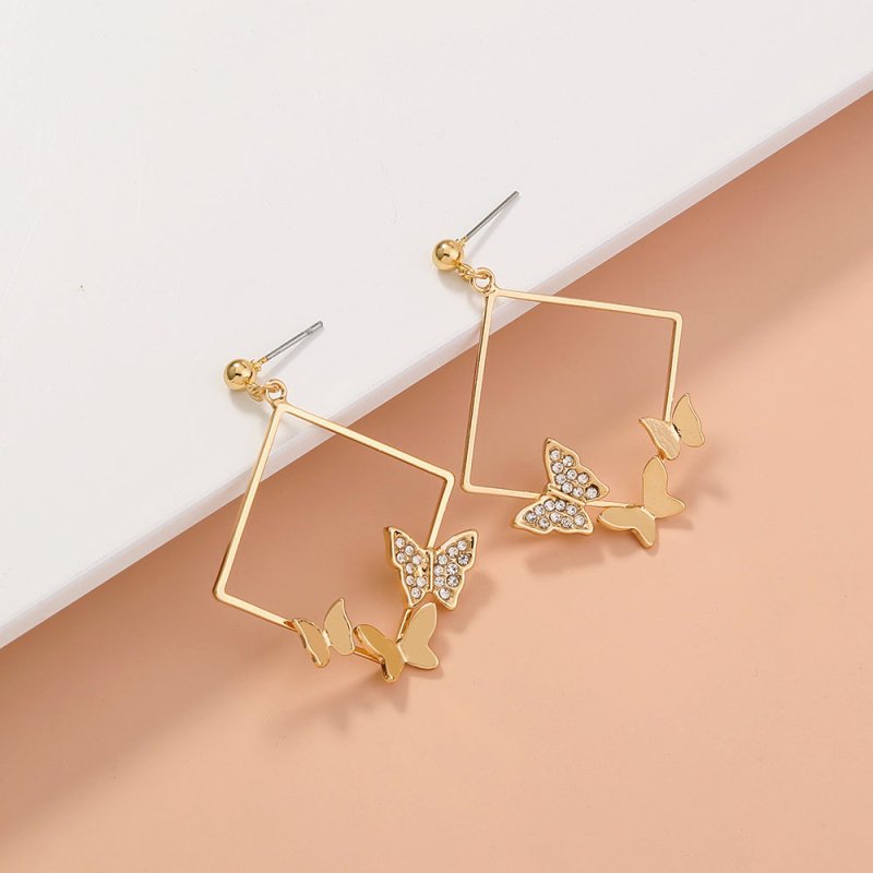 Geometric fashion diamond studded butterfly earrings-Jewearrings