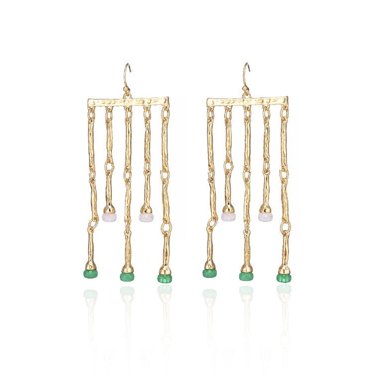 Geometric Gold Acrylic Beads Hollow Circle Alloy Female Earrings-Jewearrings