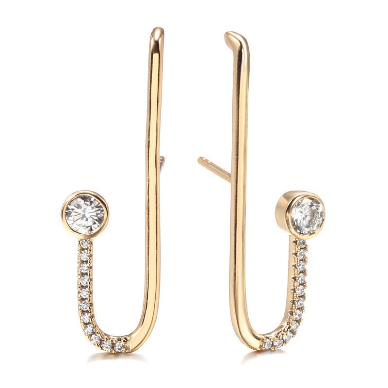 Geometric Line Hook And Diamond Fashion Zircon Earrings-Jewearrings