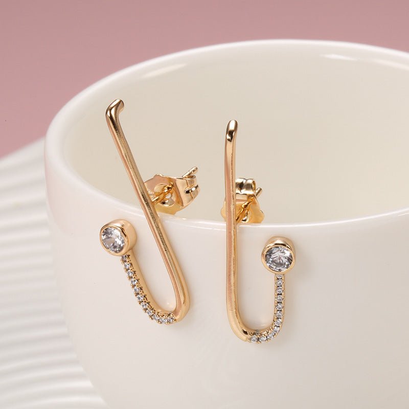 Geometric Line Hook And Diamond Fashion Zircon Earrings-Jewearrings