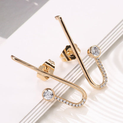 Geometric Line Hook And Diamond Fashion Zircon Earrings-Jewearrings