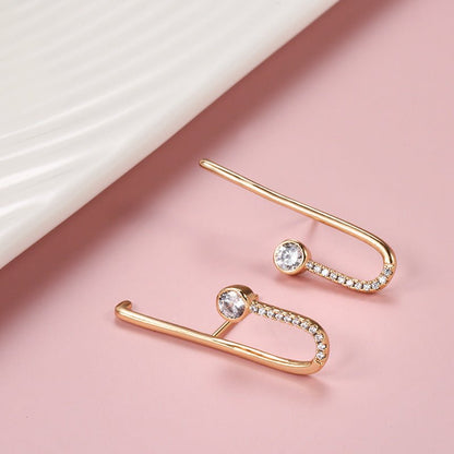 Geometric Line Hook And Diamond Fashion Zircon Earrings-Jewearrings