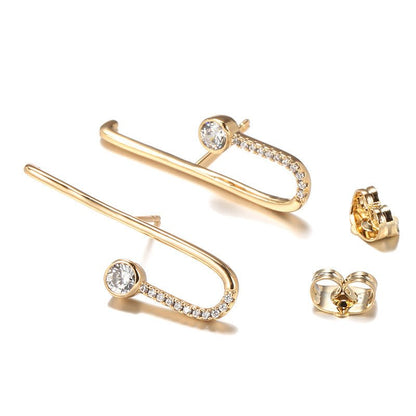 Geometric Line Hook And Diamond Fashion Zircon Earrings-Jewearrings