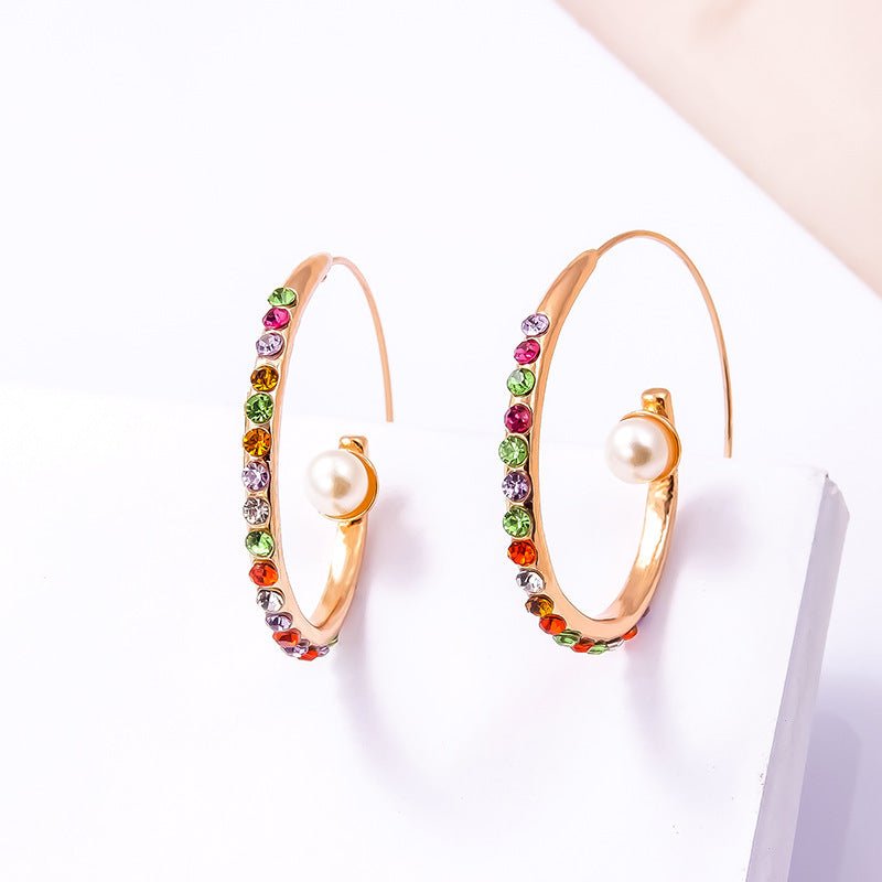 Geometric Metal Big Circle Diamond Earrings Fashion-Jewearrings