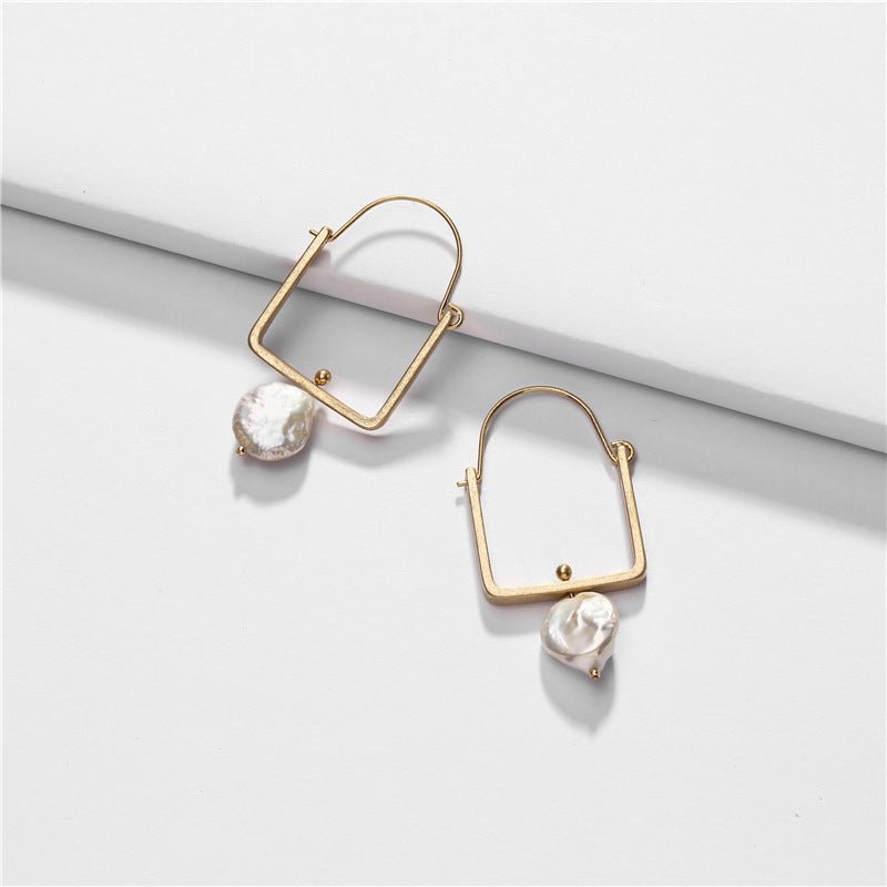 Geometric Original Shell Shaped Pearl Pendant Earrings-Jewearrings