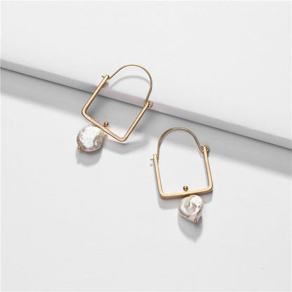 Geometric Original Shell Shaped Pearl Pendant Earrings-Jewearrings