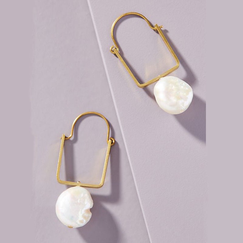 Geometric Original Shell Shaped Pearl Pendant Earrings-Jewearrings