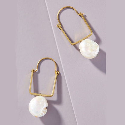 Geometric Original Shell Shaped Pearl Pendant Earrings-Jewearrings