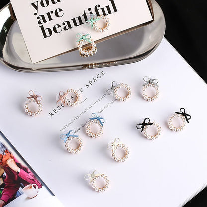 Geometric Pearl Stud Earrings Chic Cute Girl Bow Round Drop Earrings-Jewearrings