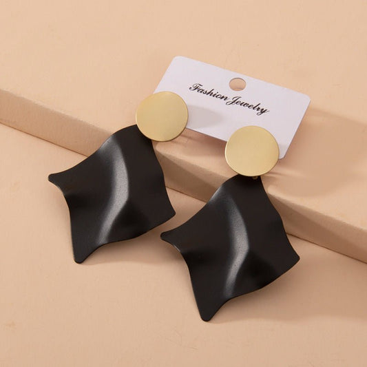 Geometric retro earrings black gold earrings-Jewearrings