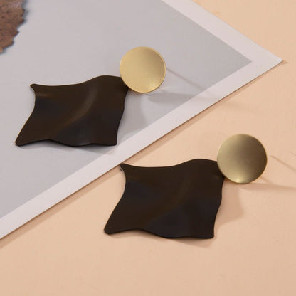 Geometric retro earrings black gold earrings-Jewearrings