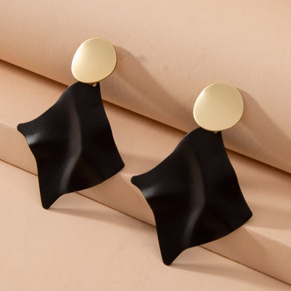 Geometric retro earrings black gold earrings-Jewearrings