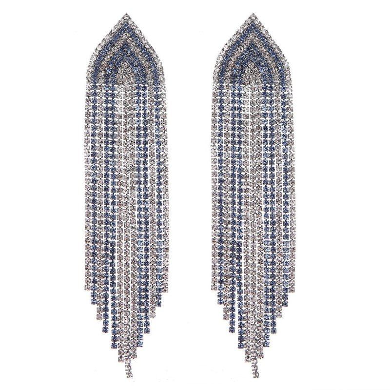 Geometric Two-tone Diamond-studded Tassel Earrings Exaggeration-Jewearrings