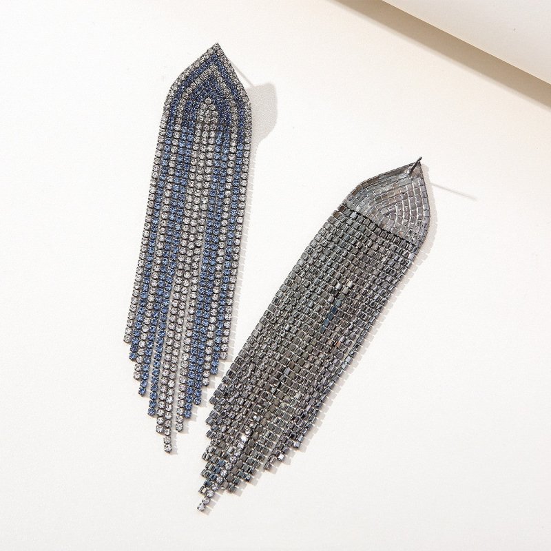 Geometric Two-tone Diamond-studded Tassel Earrings Exaggeration-Jewearrings