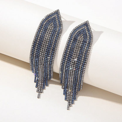 Geometric Two-tone Diamond-studded Tassel Earrings Exaggeration-Jewearrings