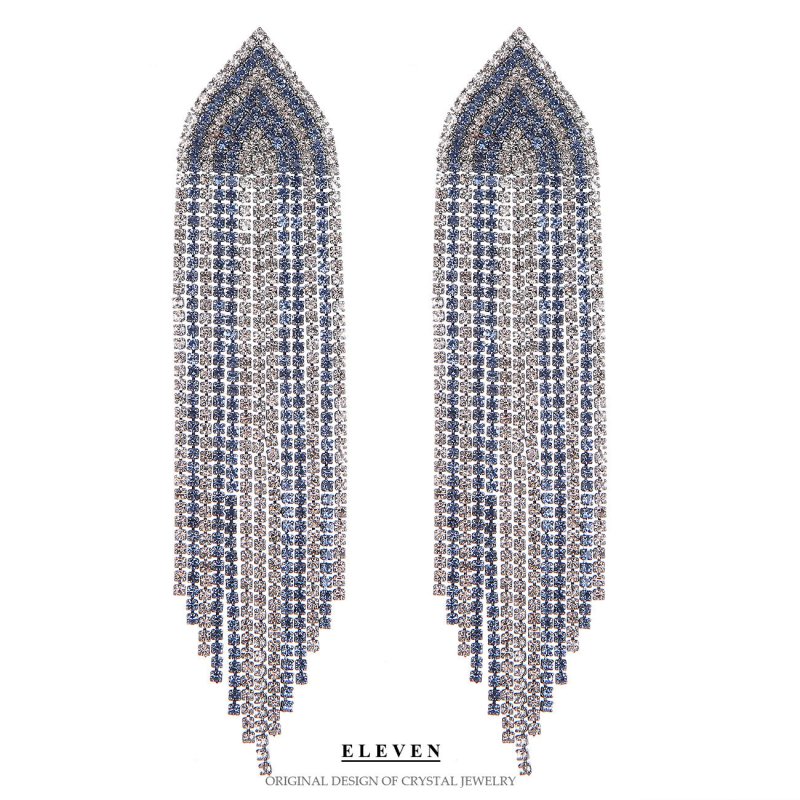 Geometric Two-tone Diamond-studded Tassel Earrings Exaggeration-Jewearrings