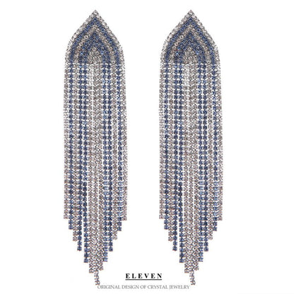 Geometric Two-tone Diamond-studded Tassel Earrings Exaggeration-Jewearrings