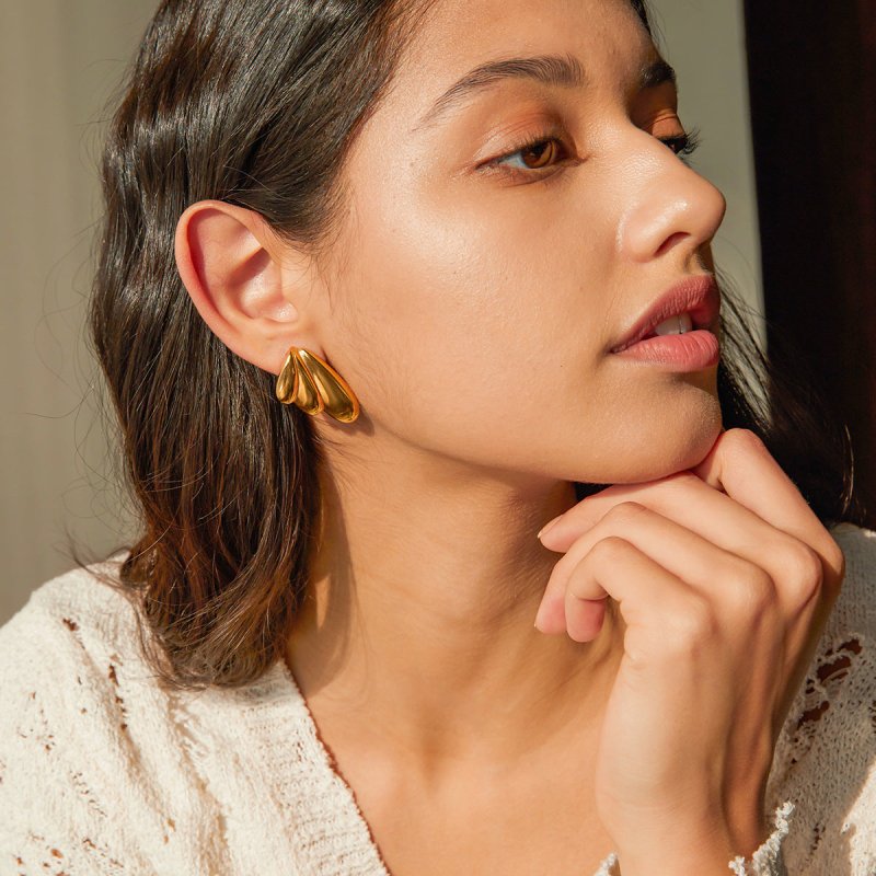 Geometry 18k Gold Stainless Steel Wing Earrings-Jewearrings