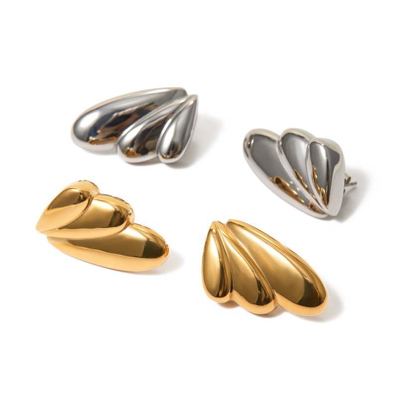 Geometry 18k Gold Stainless Steel Wing Earrings-Jewearrings