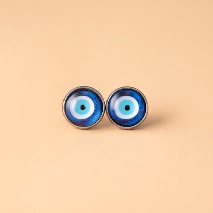 Glass Turkish Blue Eye Stud Earrings-Jewearrings