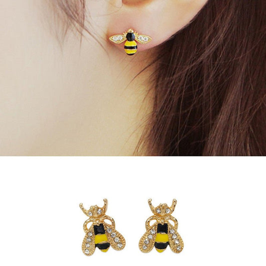 Glazed drop oil with diamond bee earrings-Jewearrings