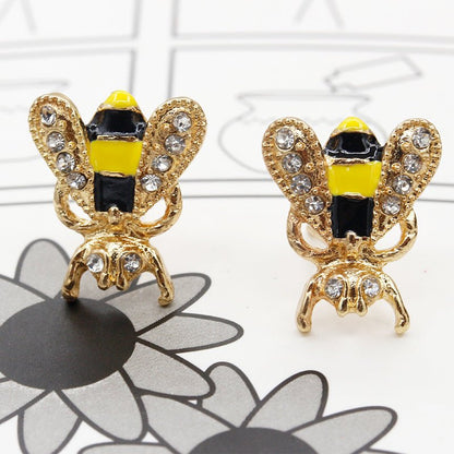 Glazed drop oil with diamond bee earrings-Jewearrings