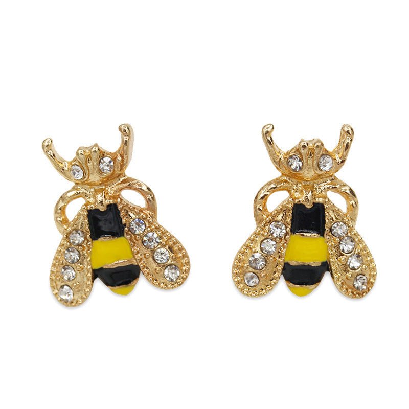 Glazed drop oil with diamond bee earrings-Jewearrings