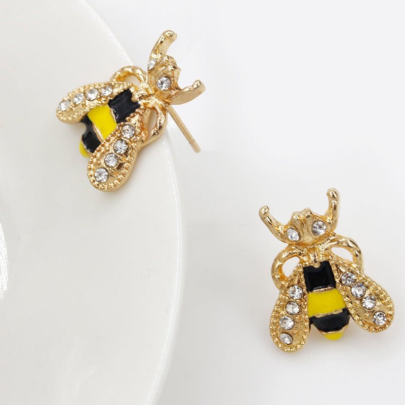 Glazed drop oil with diamond bee earrings-Jewearrings