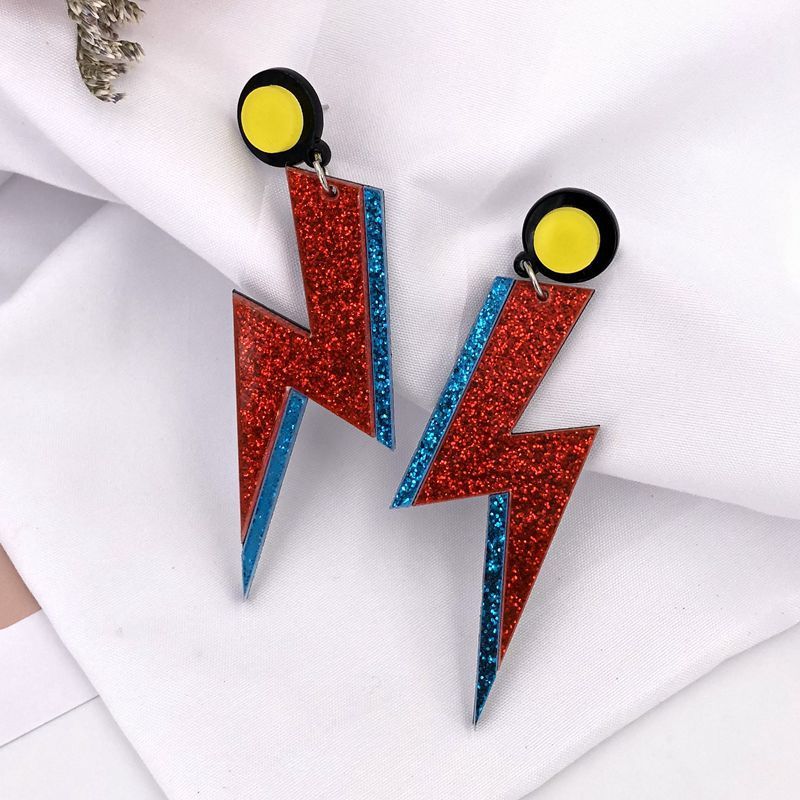 Glitter Acrylic Stitching Lightning Big Stud Earrings-Jewearrings