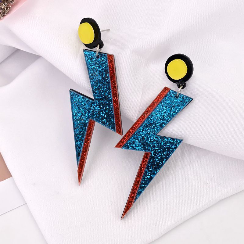 Glitter Acrylic Stitching Lightning Big Stud Earrings-Jewearrings