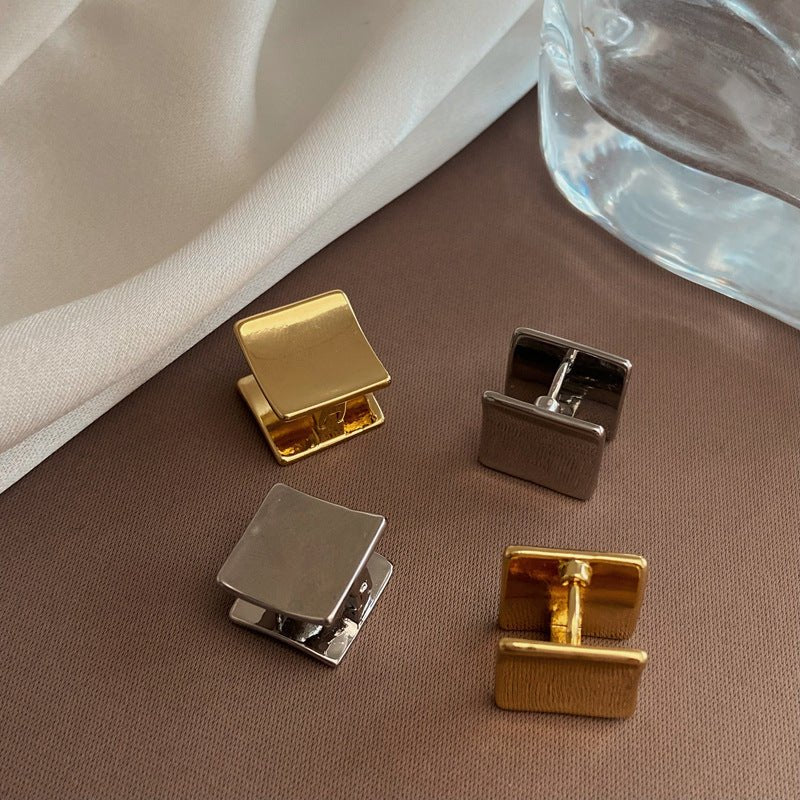 Glossy Square Double-sided Stud Earrings Elegant Copper Plated Real Gold-Jewearrings