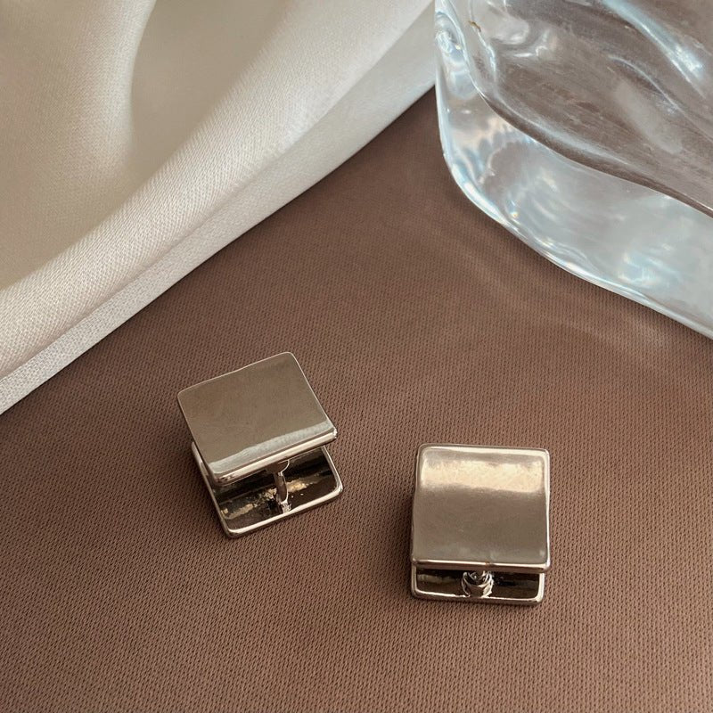 Glossy Square Double-sided Stud Earrings Elegant Copper Plated Real Gold-Jewearrings