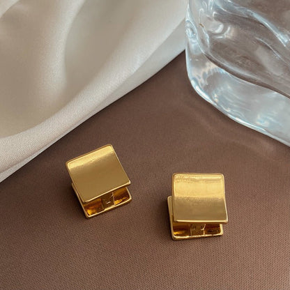 Glossy Square Double-sided Stud Earrings Elegant Copper Plated Real Gold-Jewearrings