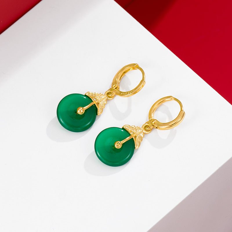 Gold And Jade Emerald Peace Button Earrings-Jewearrings